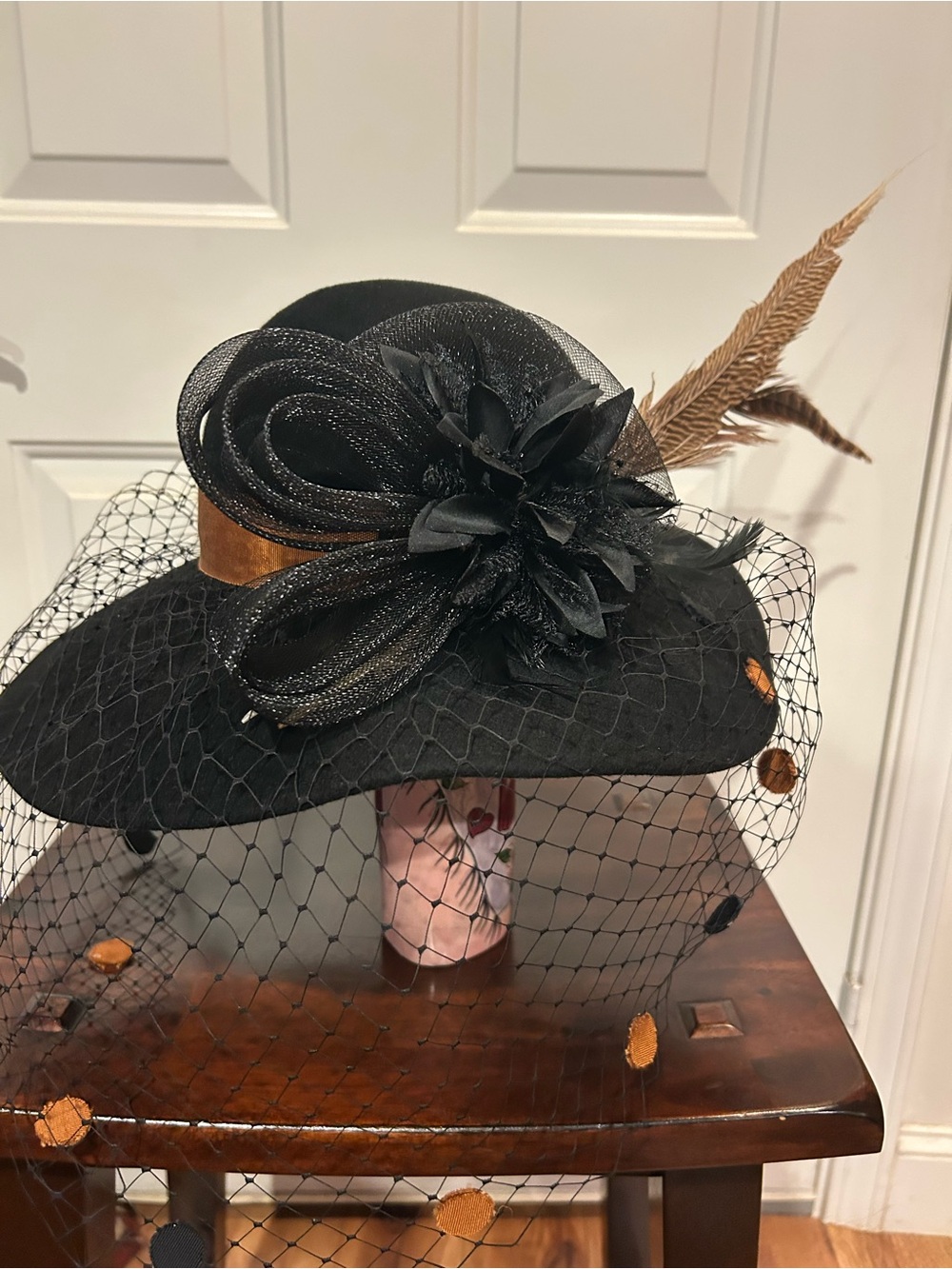 Vintage Adolfo II Black 100% Wool Felt Wide Brim Derby Hat